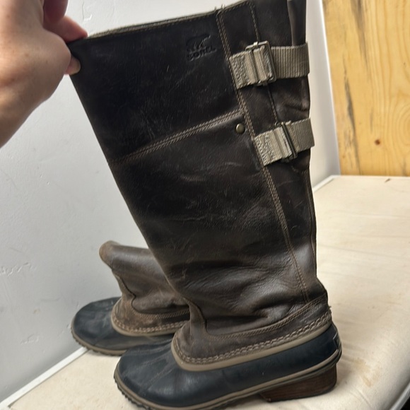 Sorel Slimpack Riding Boots Brown Leather Tall Size 8.5 - Picture 1 of 3